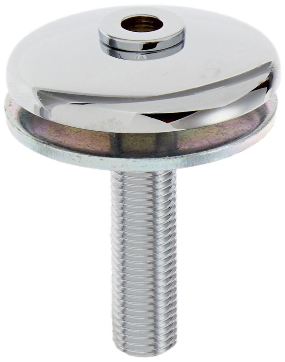 Chrome plated rod guide assembly with threaded stem and circular mounting base for bidet installation.
