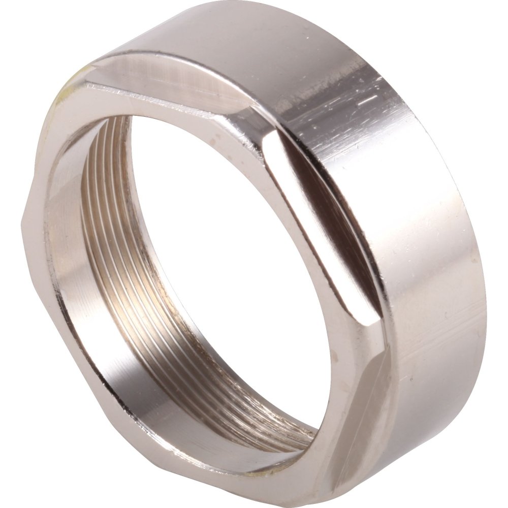 Polished chrome bonnet nut with internal threads and hexagonal shape for 3 & 6-setting diverter valve.