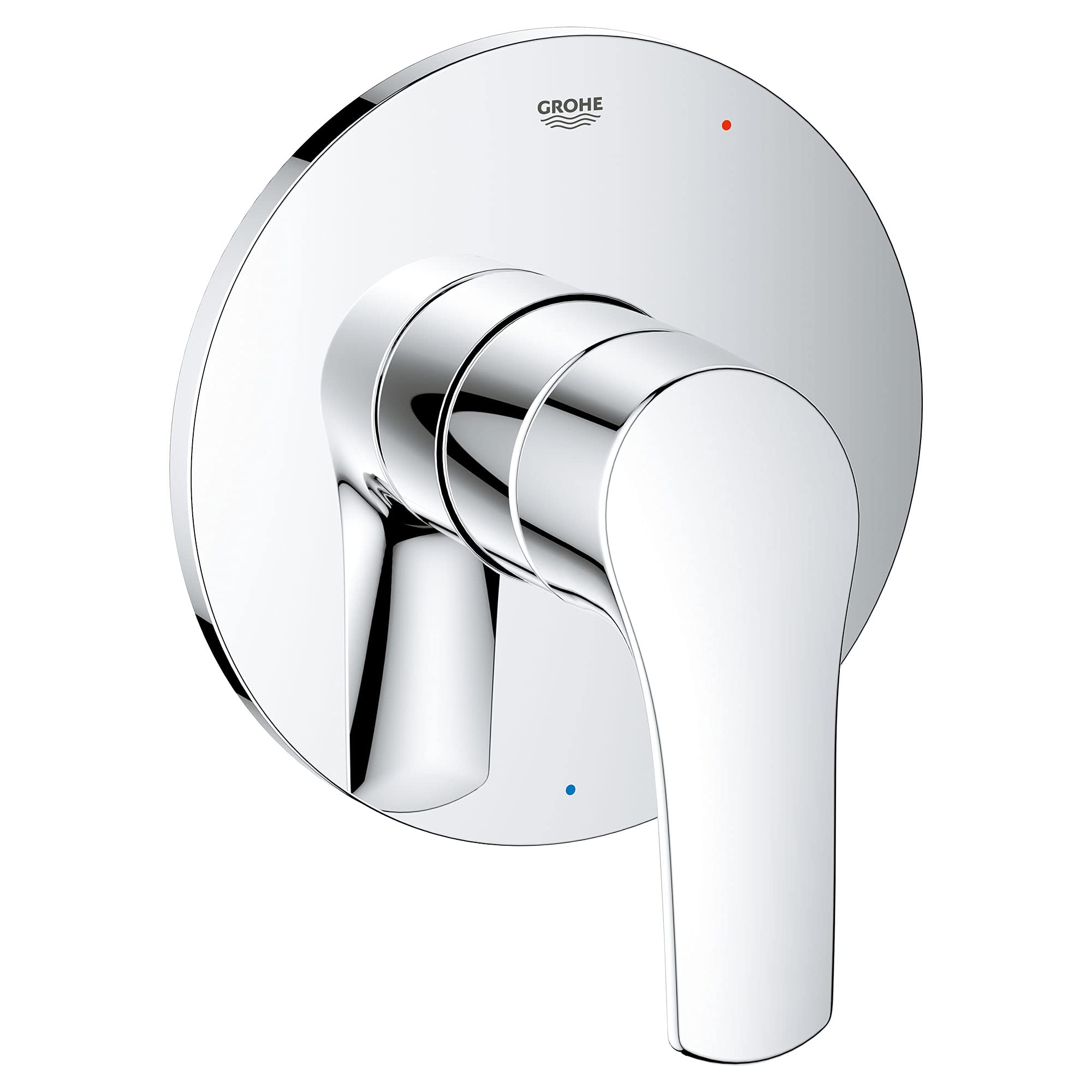 Grohe Eurosmart chrome pressure balance valve trim with single lever handle and round escutcheon plate.
