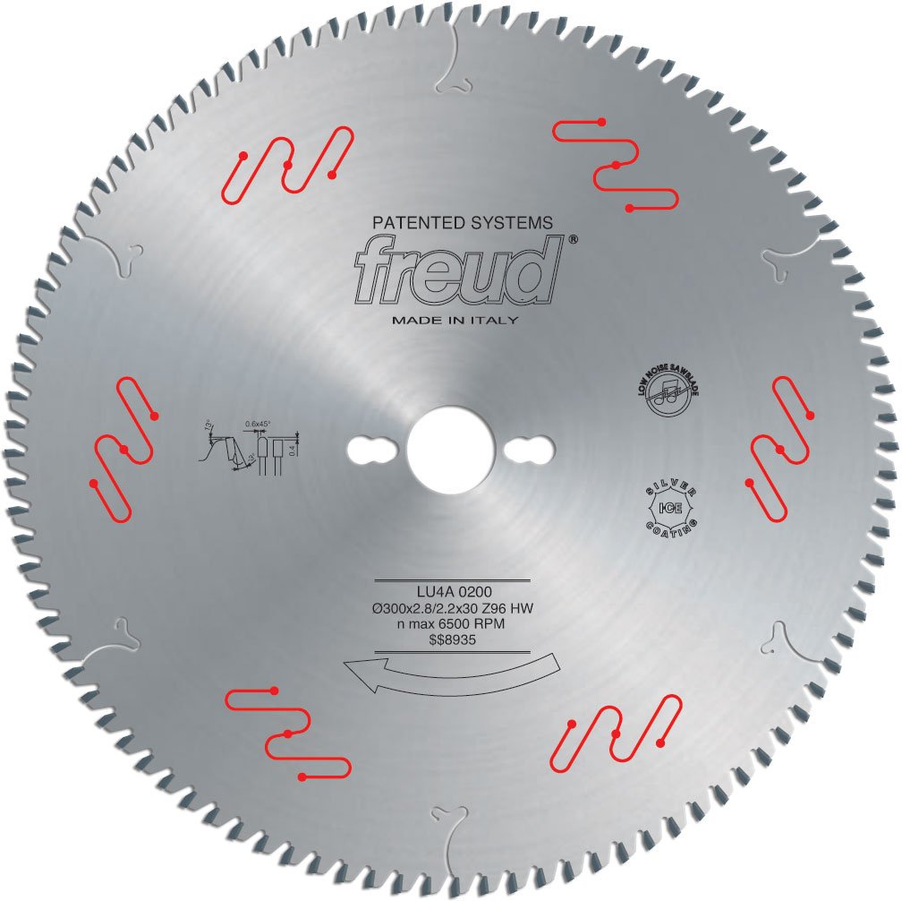 Freud 300mm circular saw blade with carbide-tipped teeth and center arbor hole, marked LU4A 0200.