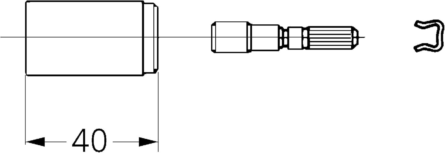 Chrome-plated cylindrical extension with threaded connector and grooved handle, measuring 40mm wide.