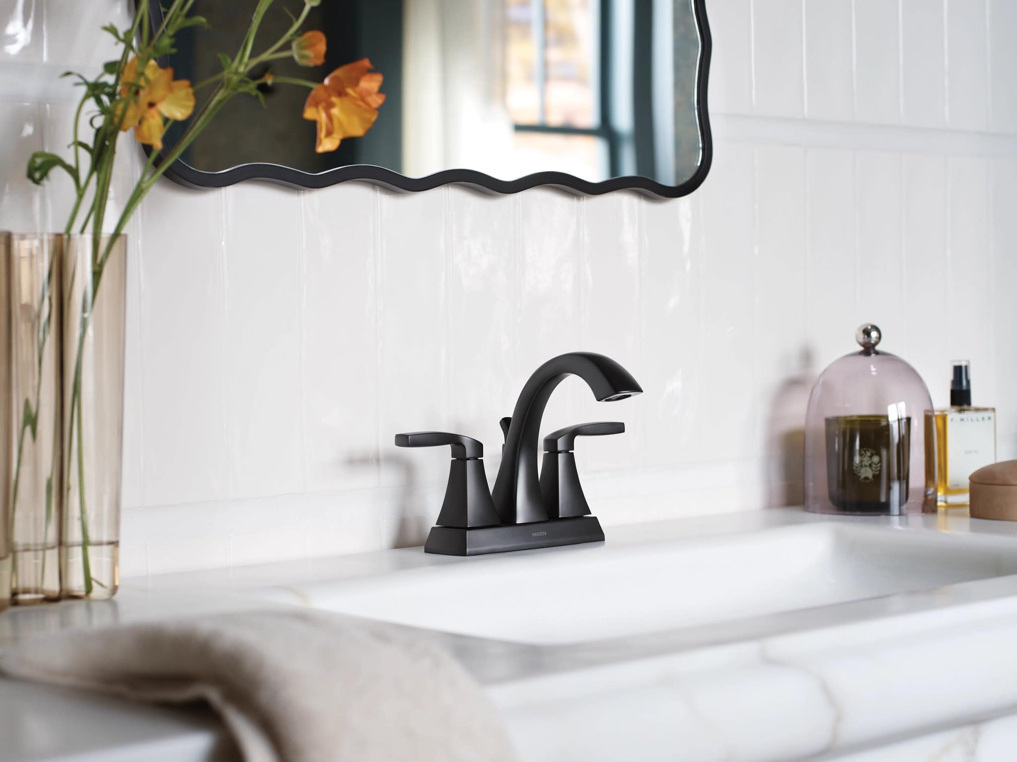 Moen Voss Two Handle Centerset Bathroom Faucet in Matte Black - 6901BL