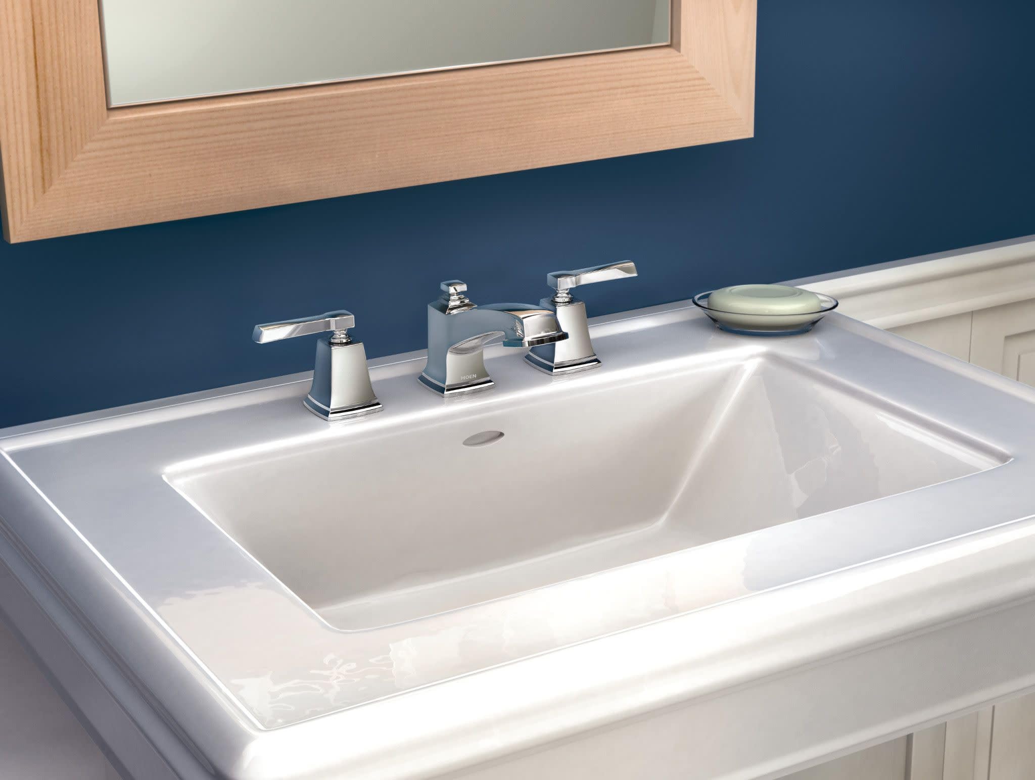 Moen Boardwalk Two Handle High Arc Widespread Bathroom Sink Faucet for 3 Hole Setups with Valve Included in Chrome - TV6220