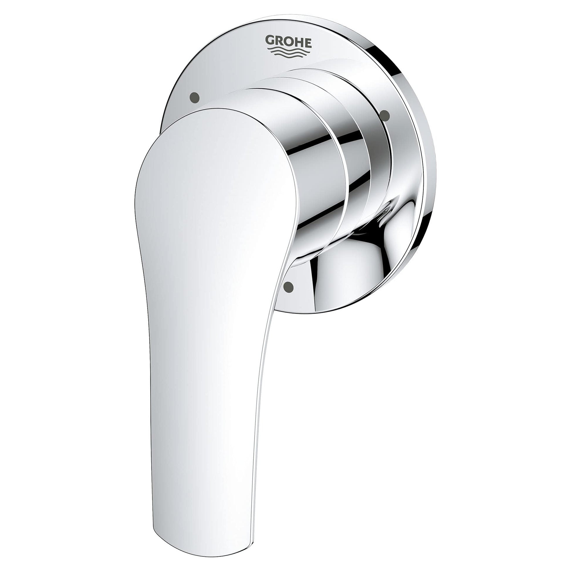 Grohe Eurosmart chrome 3-way diverter trim with lever handle and circular wall plate.