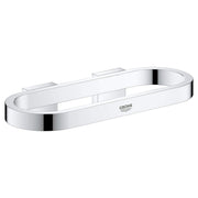 Chrome towel ring with polished finish, elongated oval design, wall-mounted with bracket hardware.