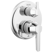Chrome Delta Galeon 14S shower valve trim with round escutcheon, dual lever handles, and three-setting diverter control.