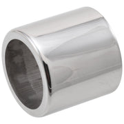 Polished stainless steel cylindrical trim sleeve with hollow interior and reflective surface finish.