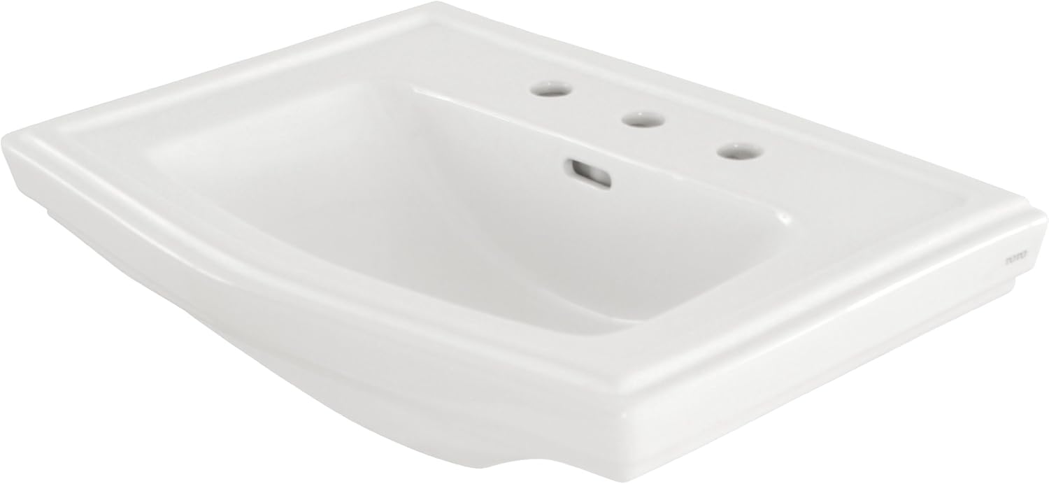 Toto LT780.8#01 Clayton Rectangular Pedestal Bathroom Sink for 8 Inch Center Faucets, Cotton White - Less Pedestal
