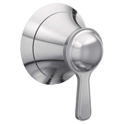 Chrome volume control trim kit with round escutcheon plate and lever handle.
