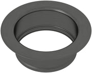 Black stainless steel garbage disposal flange with recessed center opening and brushed finish.