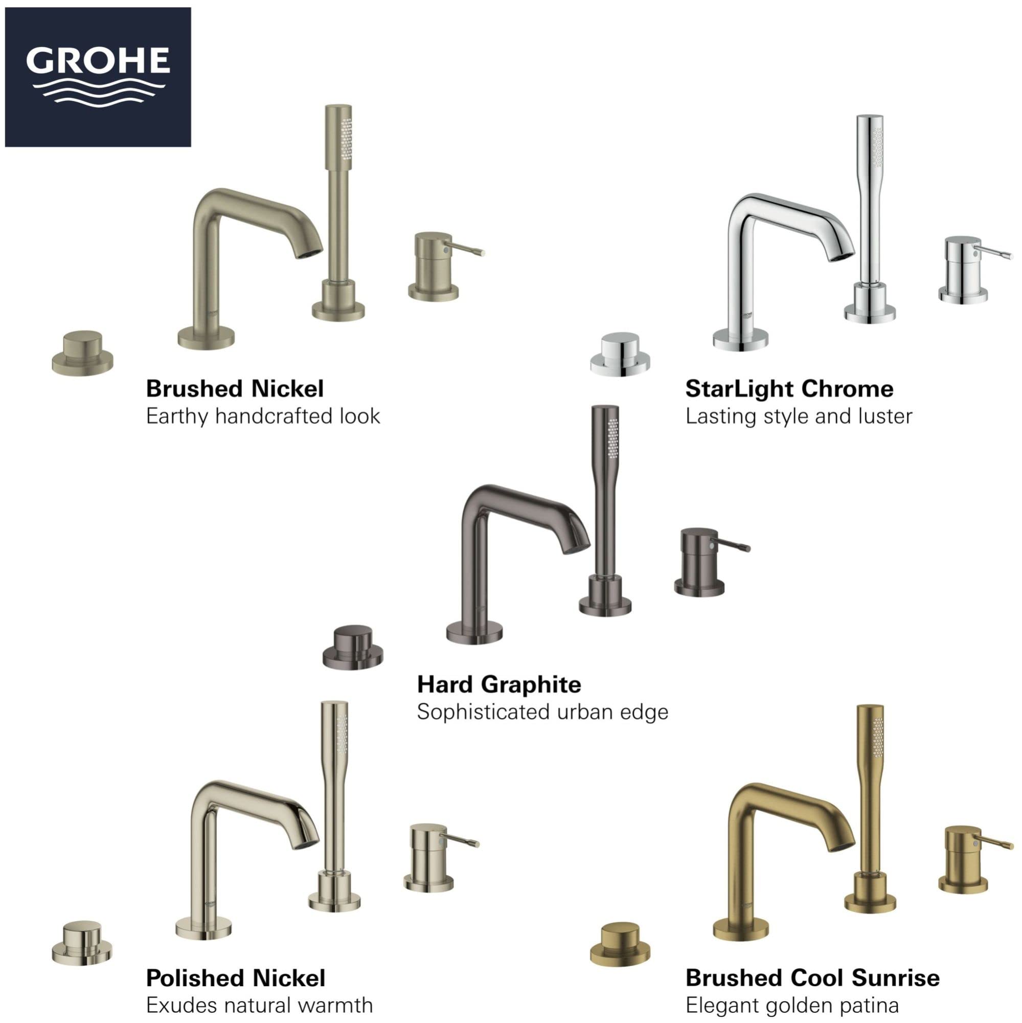 Grohe Essence 1957800A 4-Hole Single-Handle Deck Mount Roman Tub Faucet with 1.75 GPM Hand Shower in Chrome