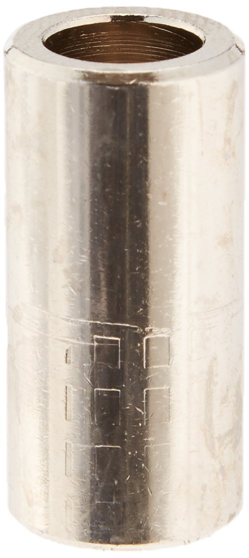 Chrome-finished cylindrical spacer with threaded interior and slot pattern on lower half.