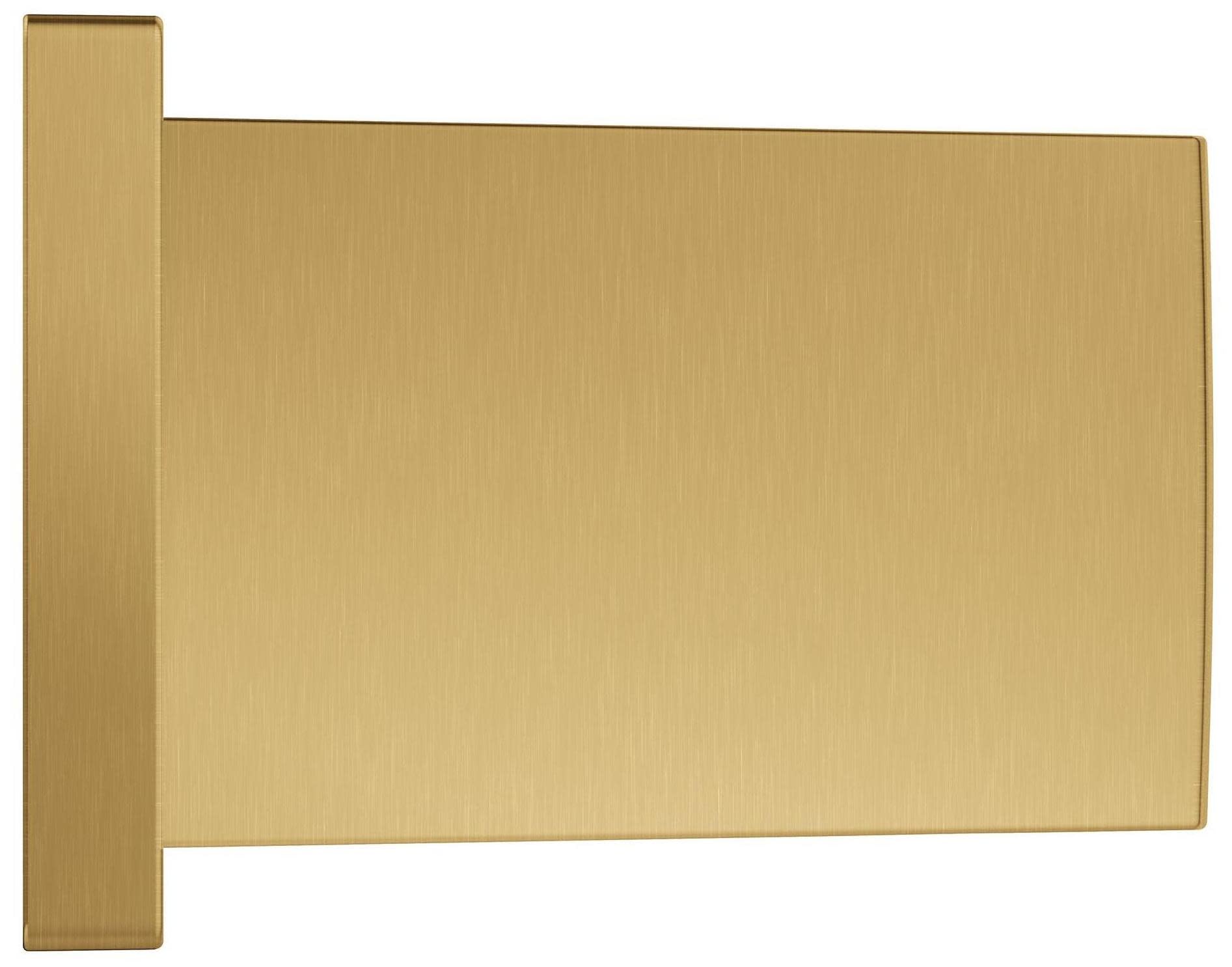 Wall-mounted hand shower holder with vertical arm and horizontal bracket in brushed gold finish.