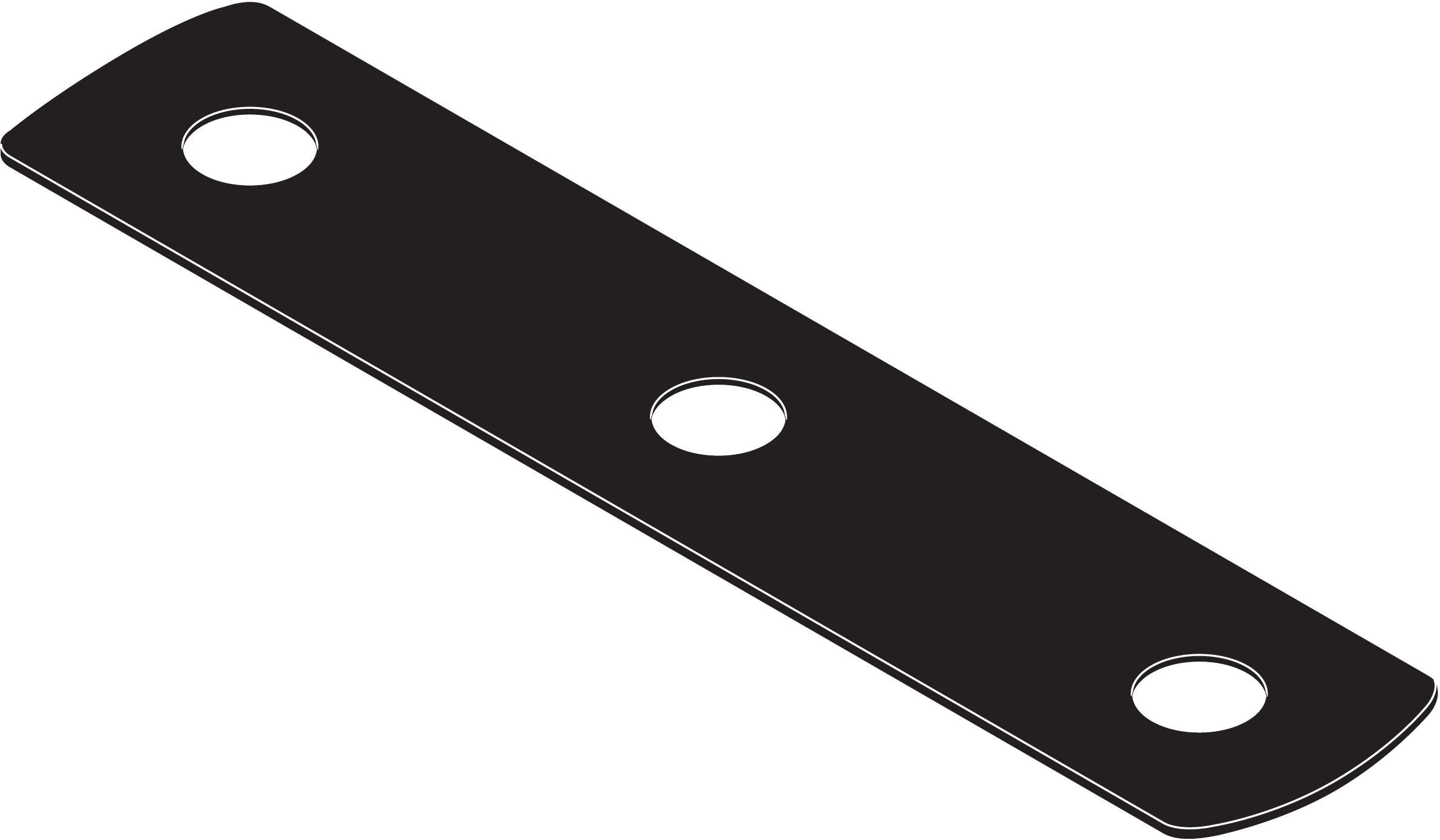 Black rectangular gasket with three evenly spaced circular holes for mounting.