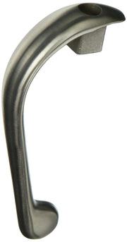 Brushed stainless steel faucet lever with curved handle and mounting bracket.