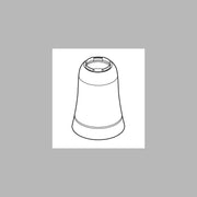 Conical stainless steel valve sleeve with threaded opening at top and ridged base band.
