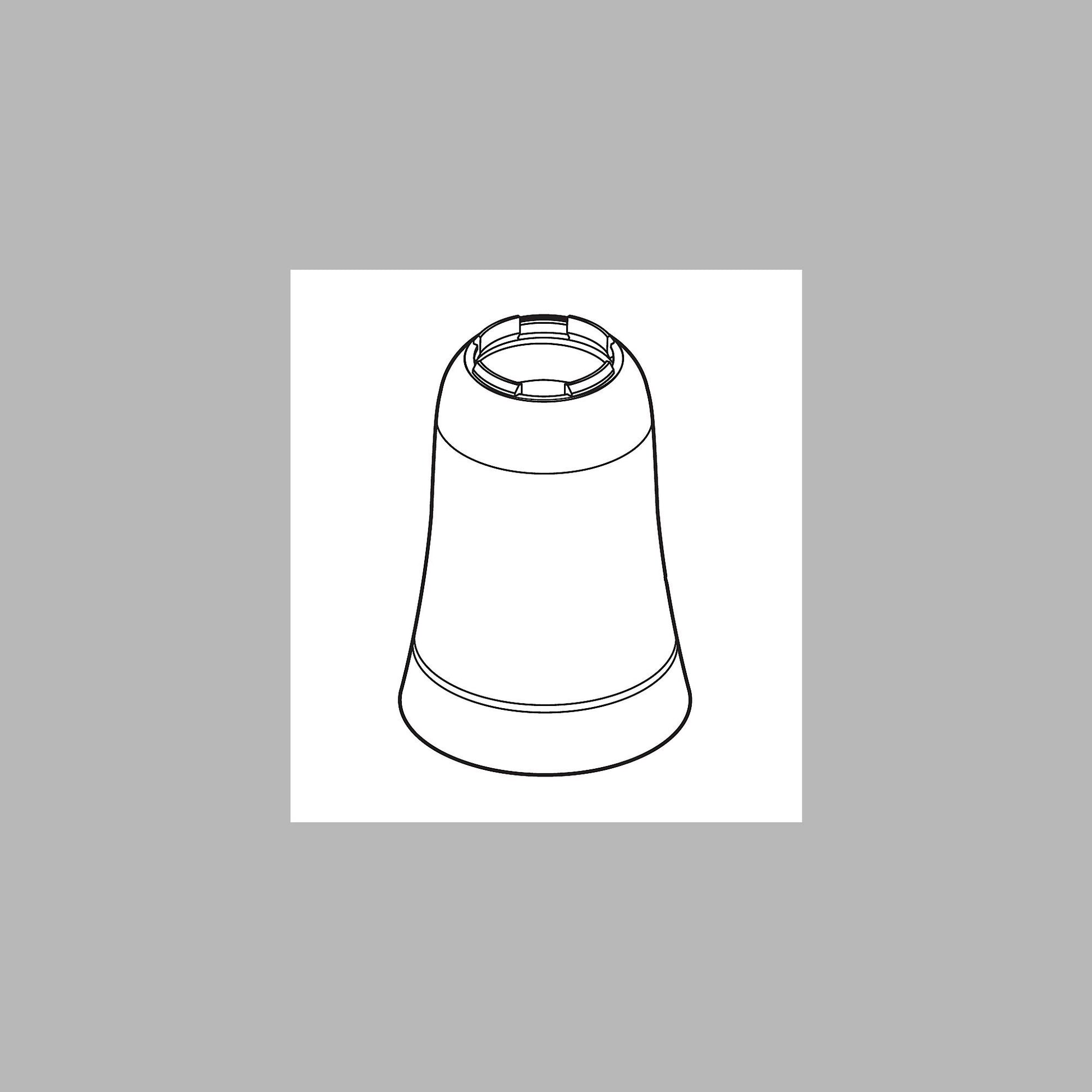 Conical stainless steel valve sleeve with threaded opening at top and ridged base band.