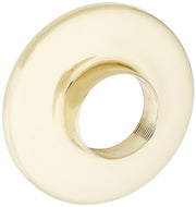 Polished brass Roman tub mounting kit with cream-colored thick tile flange and threaded center opening.