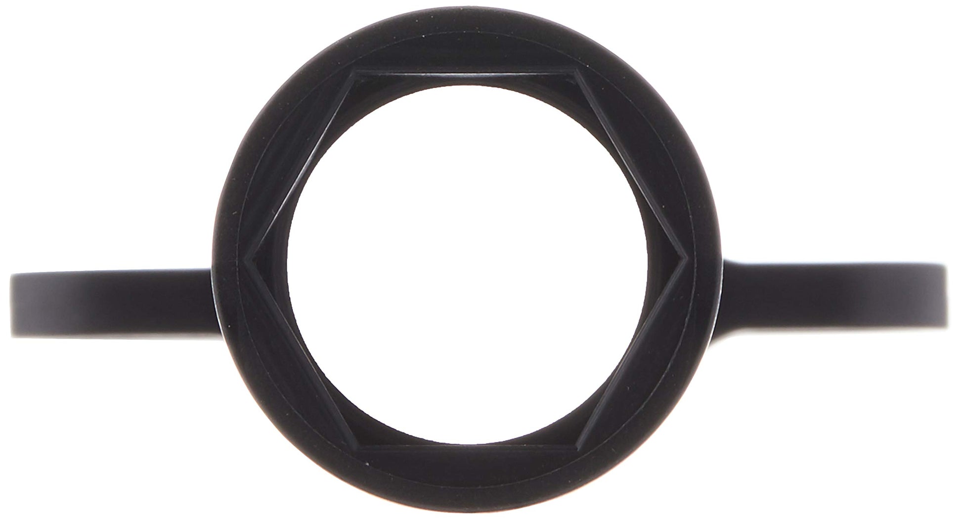 Black wrench with circular opening and two extending handles for turning Delta faucet cartridges.