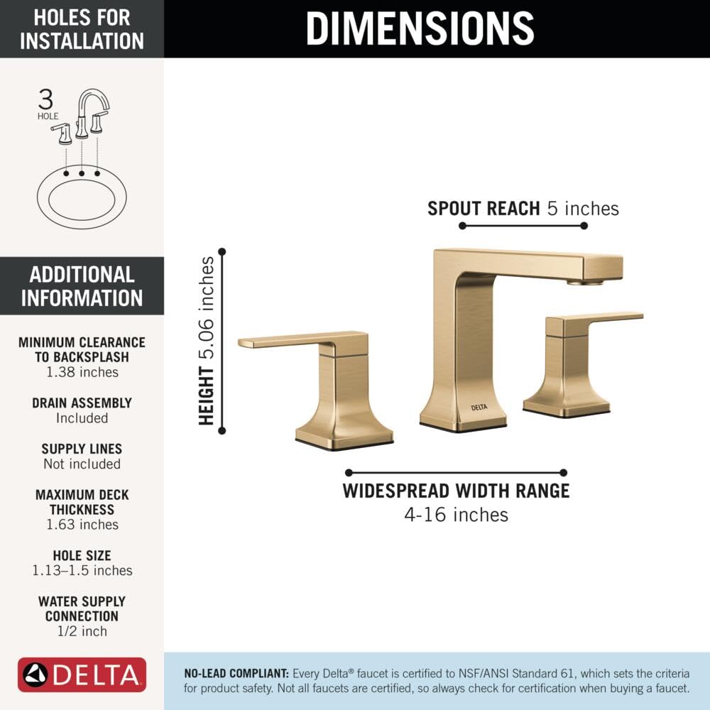 Two-handle widespread bathroom faucet in champagne bronze with 5-inch spout reach and 5.06-inch height.