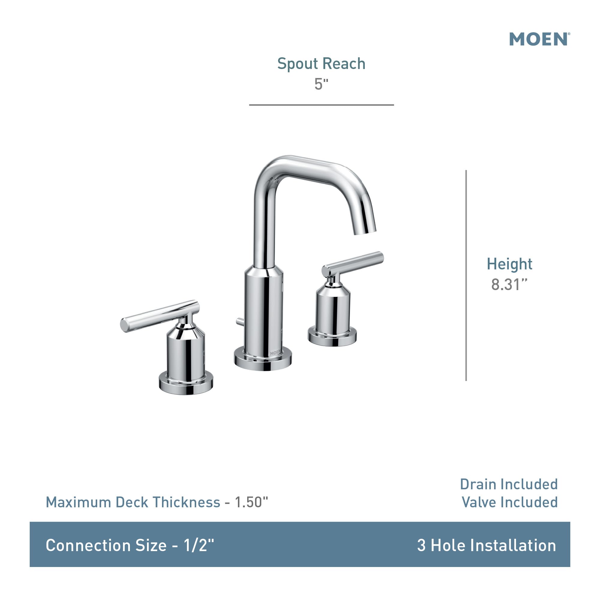 Brushed nickel two-handle high arc bathroom faucet with 5-inch spout reach and lever handles for widespread 3-hole installati
