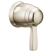 Polished nickel volume control valve trim with rounded cylindrical body and lever handle.