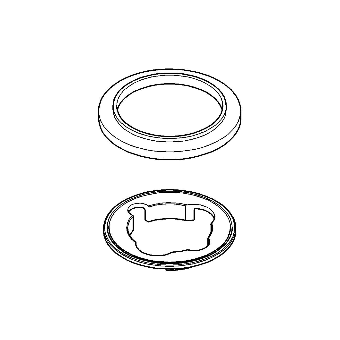 Round chrome escutcheon plate shown from top and bottom views with mounting tabs visible.