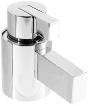 Chrome thermostatic valve trim with cylindrical body, lever handle, and rectangular mounting plate in polished finish.