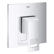 Grohe Eurocube chrome pressure balance valve trim with square handle and cartridge visible in recessed wall mount.