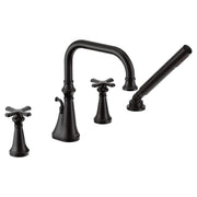 Moen Colinet Two Handle Deck Mount Roman Tub Faucet Trim with Cross Handles and Handshower in Matte Black - TS44506BL