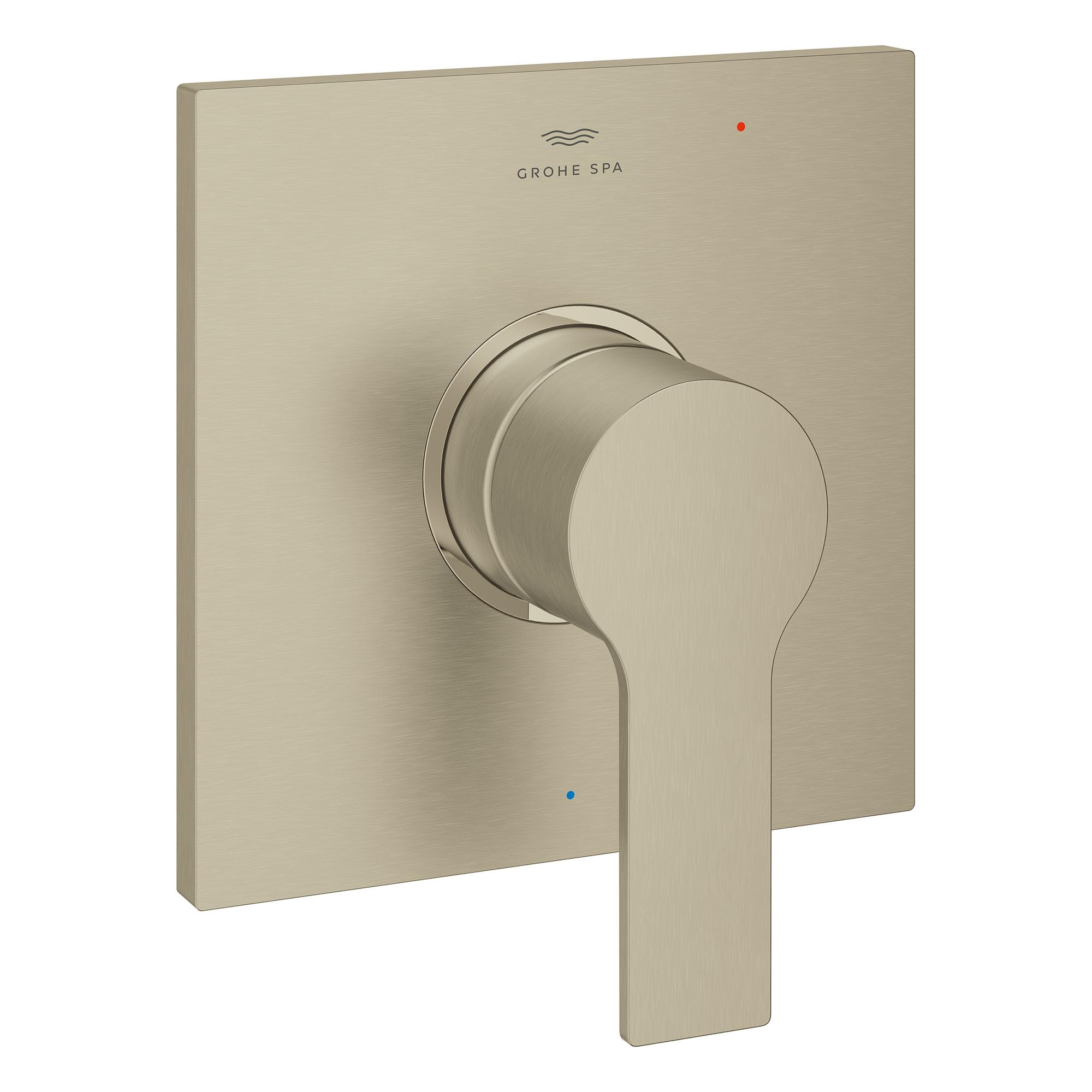 Grohe Allure brushed nickel pressure balance valve trim with lever handle and square escutcheon plate.