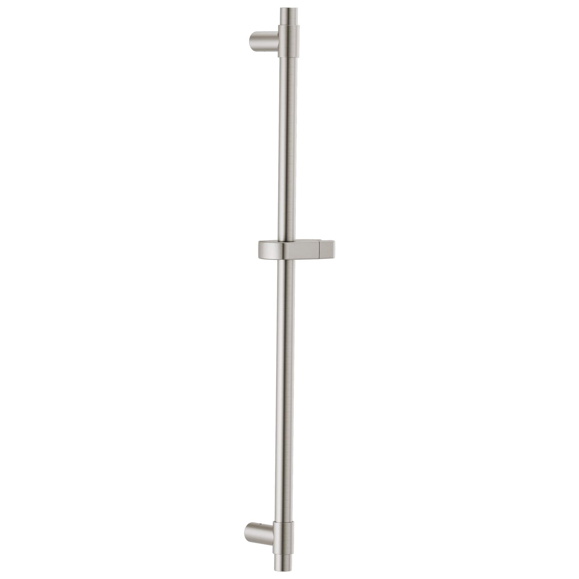 Stainless steel vertical slide bar with adjustable mounting bracket and cylindrical handles at top and bottom.