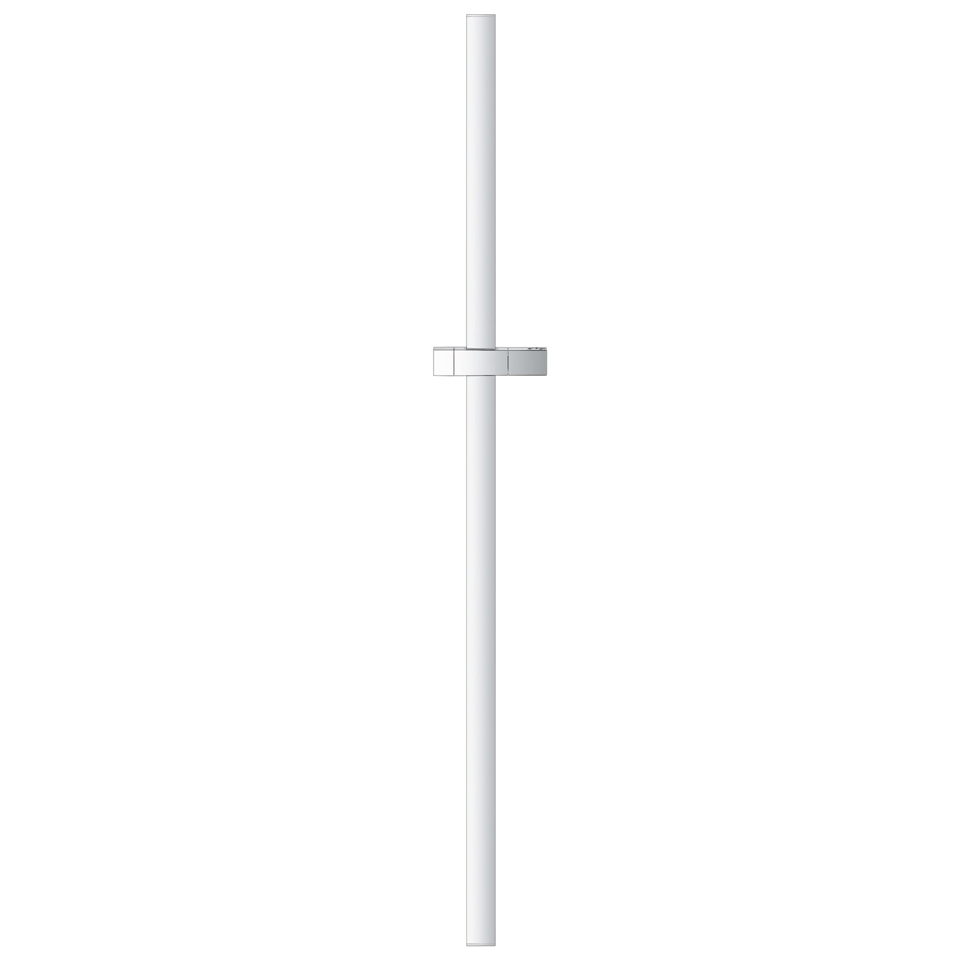 Vertical chrome shower slide bar with adjustable bracket and horizontal grip handle.