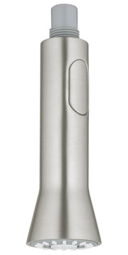 Supersteel pull-out spray head with gray rubber collar and grip indent, featuring multiple water outlet holes at base.