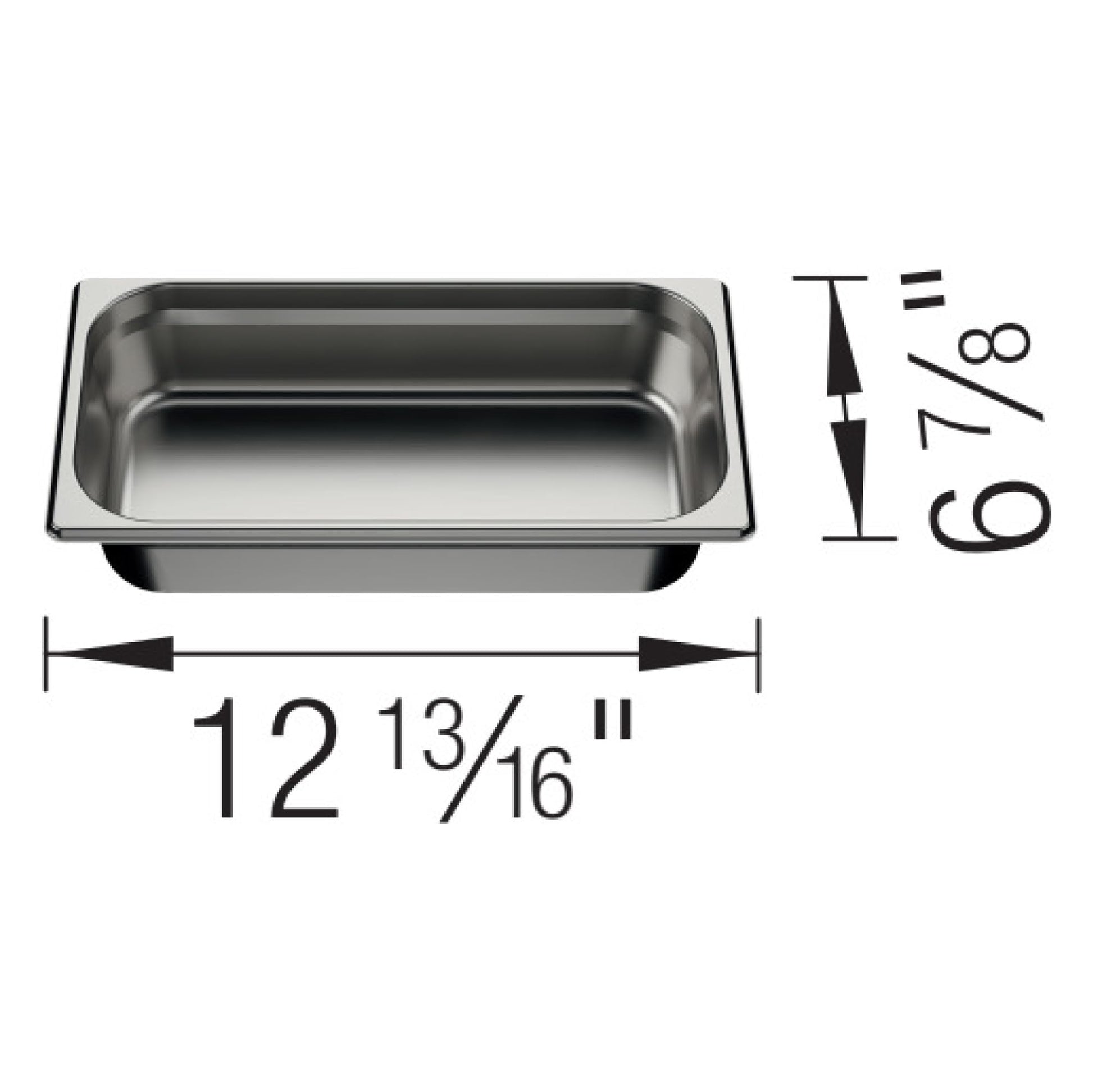 Stainless steel rectangular sink tray with dimensions 12 13/16" wide by 6 7/8" deep.