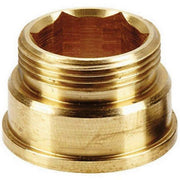 Brass thermostat seat with grooved exterior and recessed brown interior cavity.