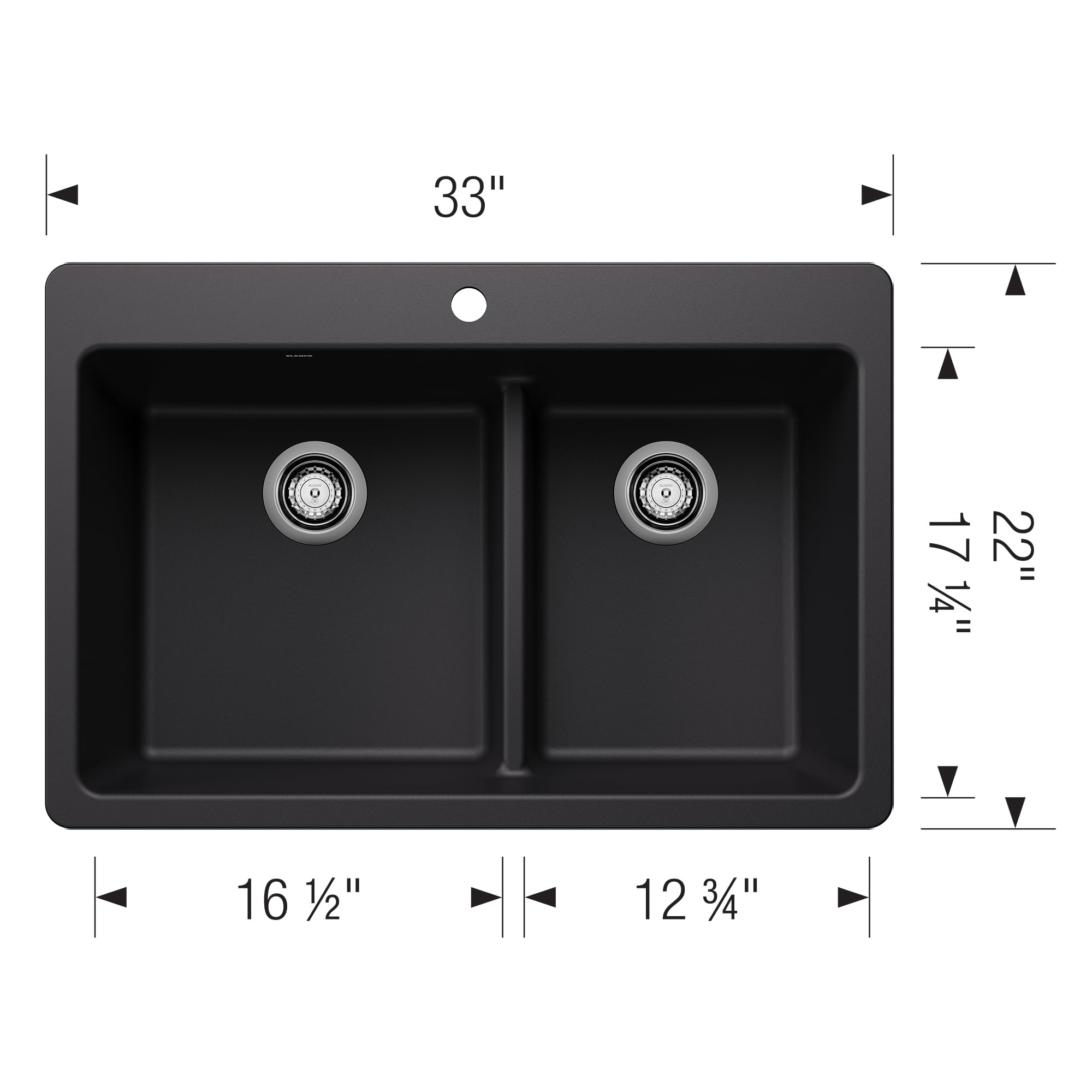 Blanco Liven 1-3/4 Bowl Low Divide Dual Mount Sink in Coal Black - 443210