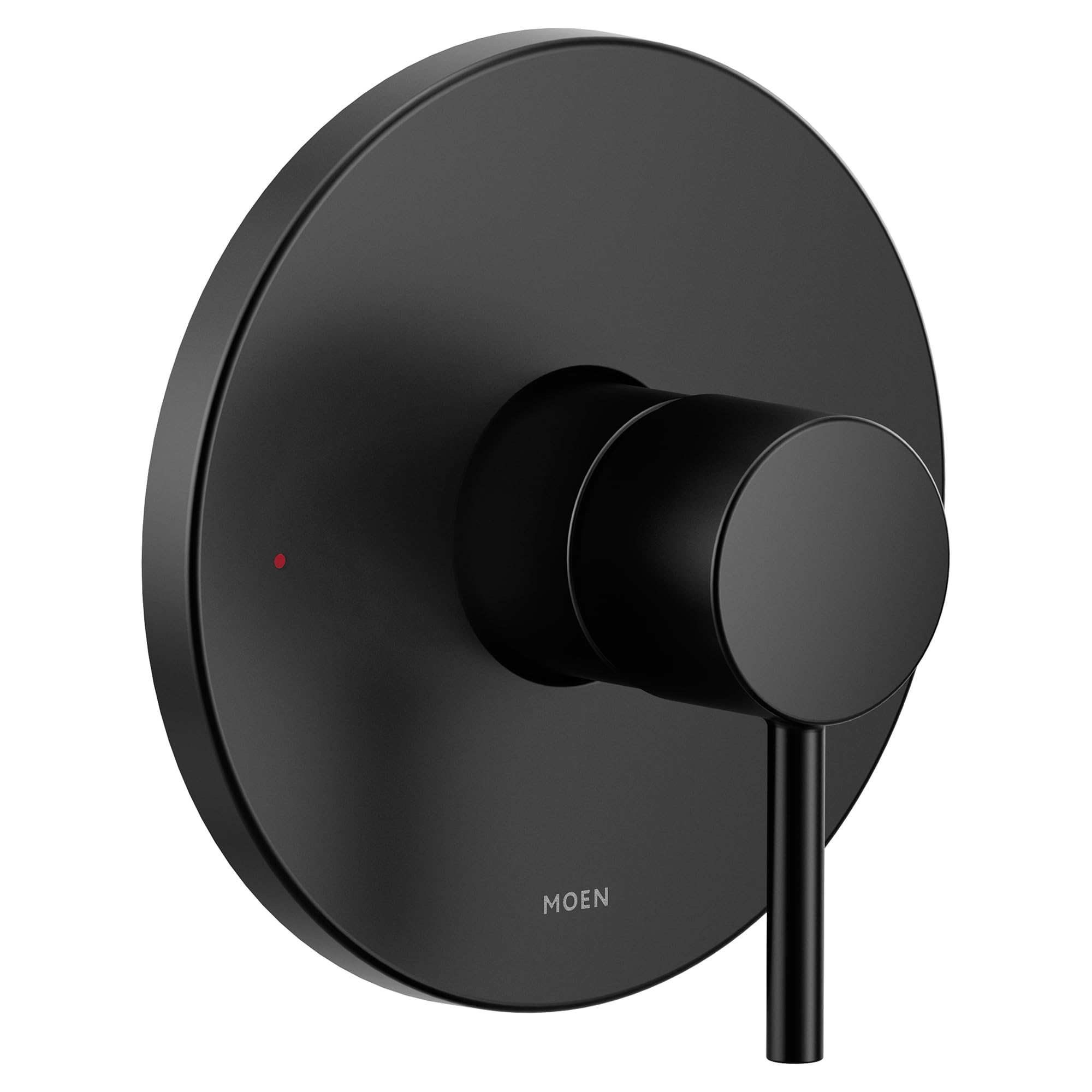 Moen M CORE 3 Series matte black single-handle valve trim with circular escutcheon plate and cylindrical lever handle.