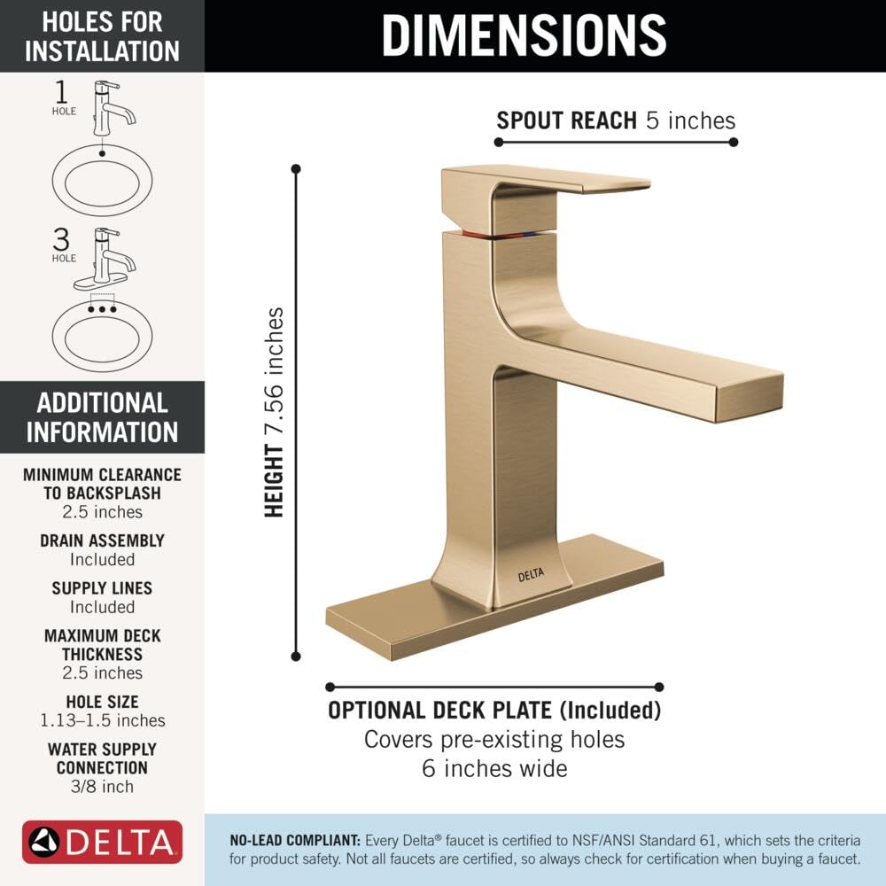 Champagne bronze single-handle bathroom faucet with 5-inch spout reach and 5.56-inch height.