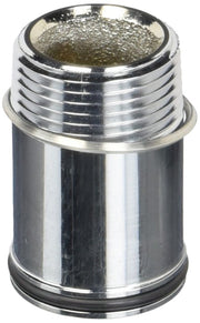 Chrome-plated metal tailpipe assembly with threaded male connection and textured interior surface.