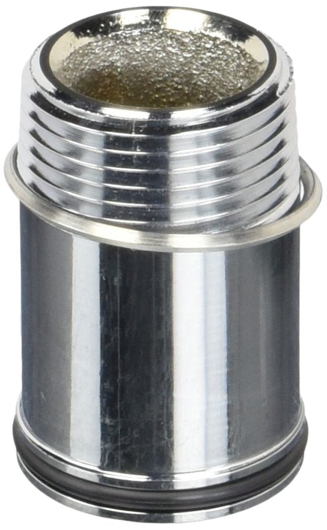 Chrome-plated metal tailpipe assembly with threaded male connection and textured interior surface.