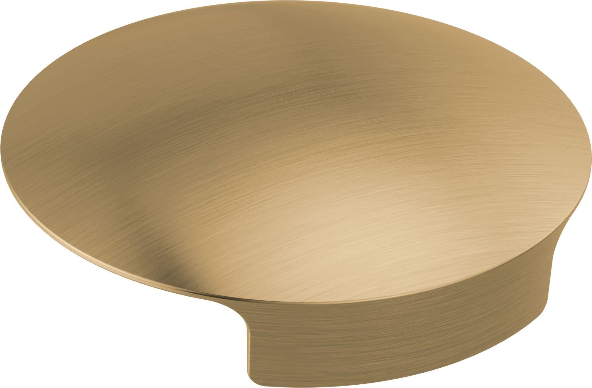 Champagne bronze circular glass rinser cover with brushed finish and curved notch on side.