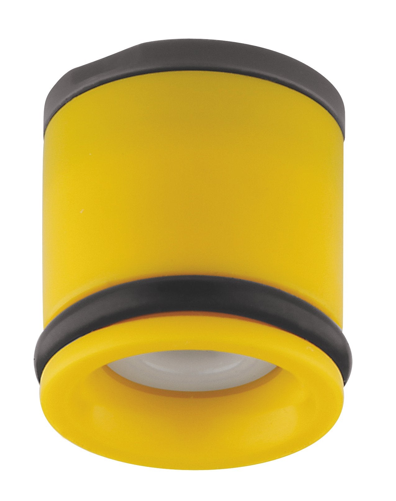 Grohe non-return valve with yellow rubber body and black chrome trim rings, cylindrical cartridge design.