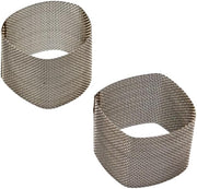 Two chrome filter screens with fine mesh construction and oval openings.
