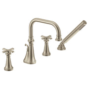 Moen Colinet Two Handle Deck Mount Roman Tub Faucet Trim with Cross Handles and Handshower in Brushed Nickel - TS44506BN