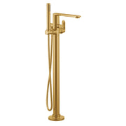 Moen Greenfield One Handle Freestanding Floor Mount Tub Filler with Handshower Bathtub Faucet with Removable Wand in Brushed Gold - 620BG