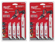 Milwaukee Hackzall 10-blade set in red and white packaging with assorted blade types for cutting drywall, wood, and PVC.