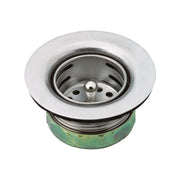 Chrome sink drain and strainer with perforated basket and center post, 2-inch size.