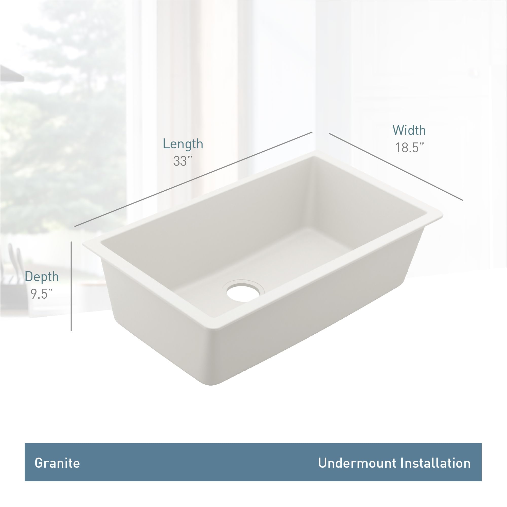 Moen Host White Granite 33 Inch Wide x 9.5 Inch Deep Undermount Single Bowl Kitchen Sink in White - GGW4010B