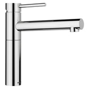 Chrome bar faucet with tall cylindrical body and horizontal spout extending to the right.